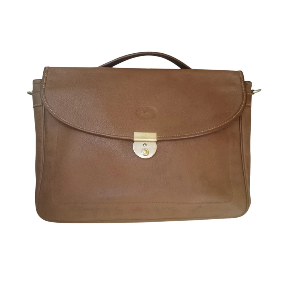 Vintage Longchamp Paris Leather Briefcase Made in France Lock+Key Messenger Bag